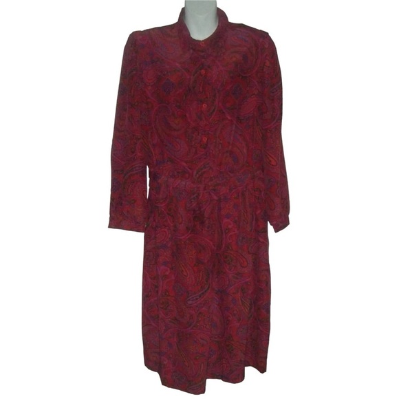 Kenny Classics Dress Vintage 50s Red Paisley Shirt Belt Retro Boho Pinup Plus - Picture 13 of 13
